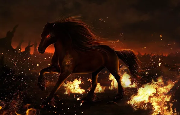 Picture fire, animal, horse, horse, mane, Fiction, hooves