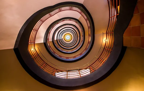 Picture lights, spiral, circle, stairs, stained glass, stairwell