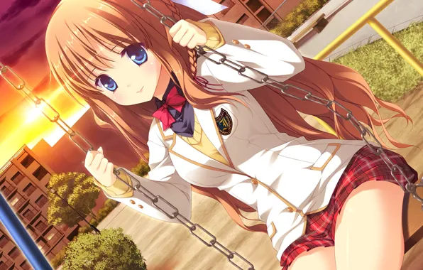 Picture Girl, Smile, Swing, Game CG, Blush, Melty Moment, Ory Yuuka, School uniform