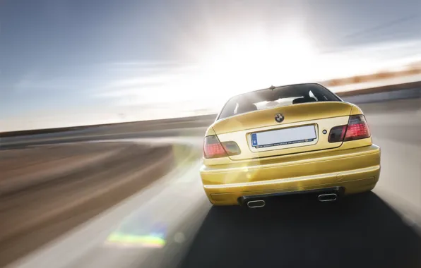 Picture BMW, speed, BMW, gold, E46, gold, in motion