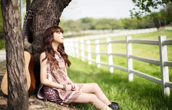 Picture girl, nature, music, guitar, Asian, k-pop, South Korea, Juniel