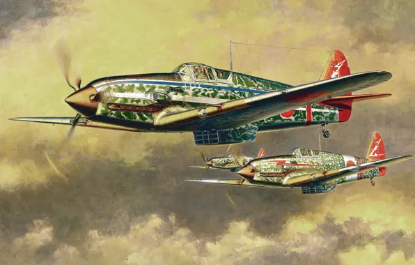 Picture aircraft, war, art, painting, aviation, drawing, ww2, japanese aircraft, Kawasaki KI-61 Hien Type I-Hei, japanese …