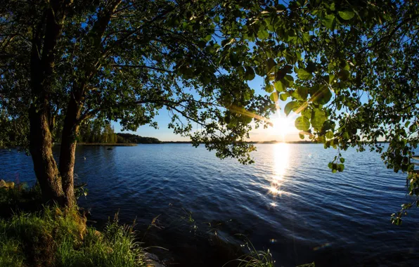 Picture the sun, sunset, lake, Finland, Lake Hinjärv