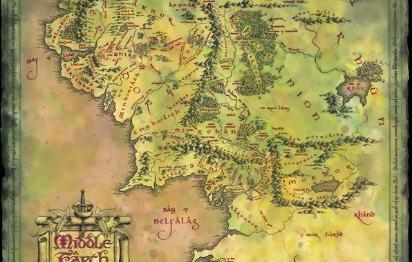 Picture map, lord of the rings, middle earth, John Ronald Reuel Tolkien, of middle-earth