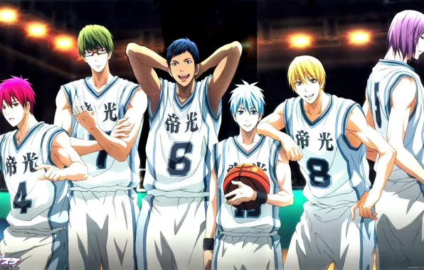 Picture smile, sport, the ball, anime, glasses, team, guys, Kise Ryouta, Kuroko Tetsuya, kuroko's basketball, Aomine …