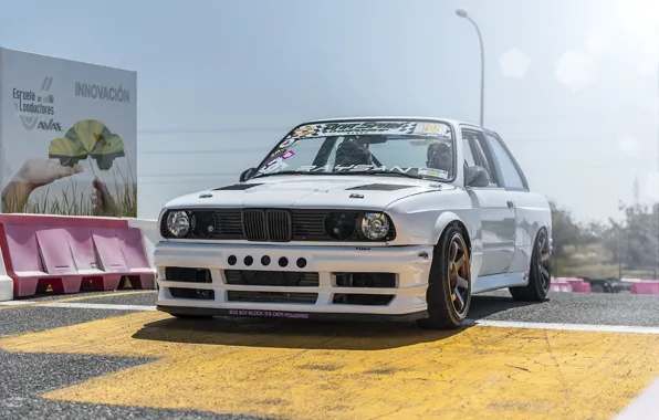 Picture BMW, white, tuning, drift car, E30