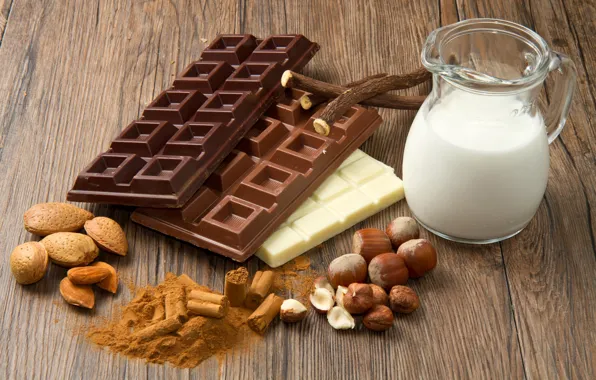 Picture chocolate, milk, nuts, almonds, sweet, hazelnuts