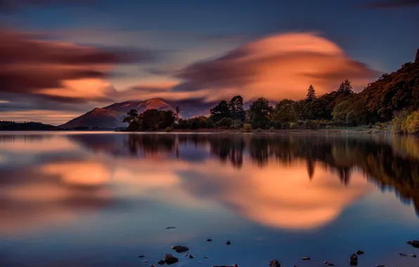 Picture mountains, lake, reflection, dawn, England, morning, England, The lake district, Lake District, Cumbria, Cumbria, Derwent …