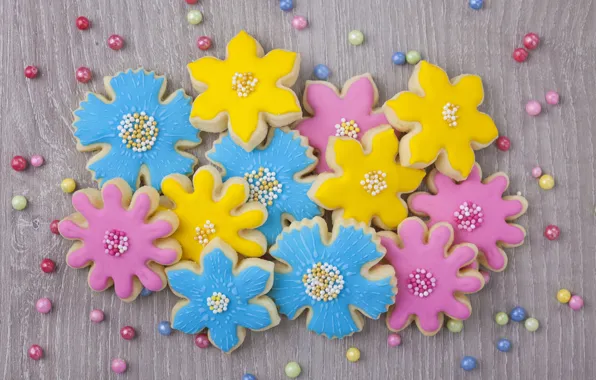 Picture flowers, cookies, sugar, blue, flowers, cakes, sweet, sweet, glaze, beads, cookies, pastel