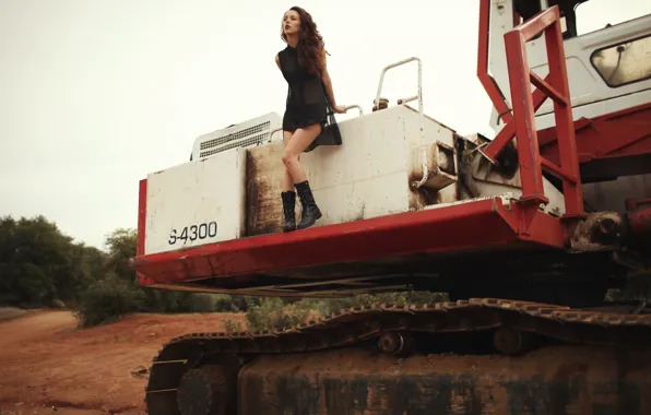Picture girl, legs, woman, machine, model, tractor, female, Jacquie Glover