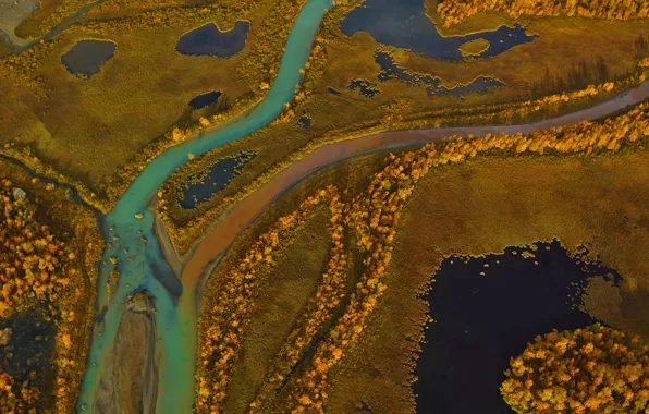 Picture autumn, river, panorama, Sweden, The Sarek national Park, Brine