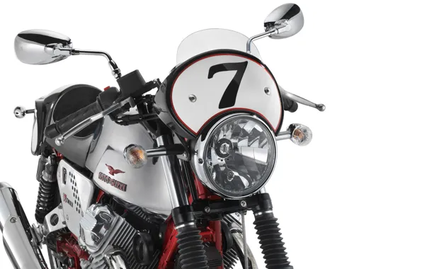 Picture white, motorcycle, 2010, moto, background., motorbike, Nakes, Guzzi, V7 Racer