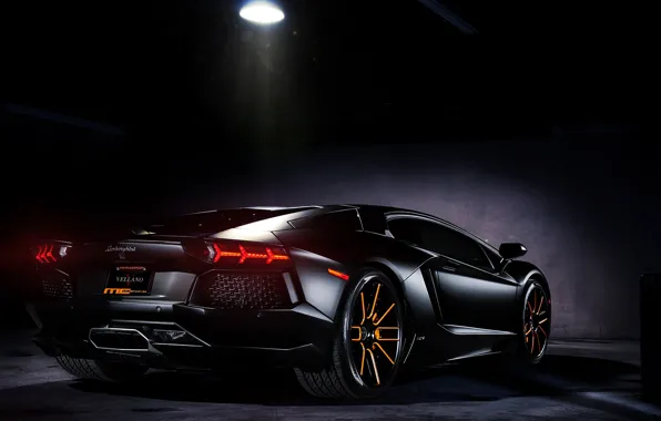 Picture light, lamp, shadow, lamborghini, black, back, headlights, aventador, lp700-4, Lamborghini, aventador