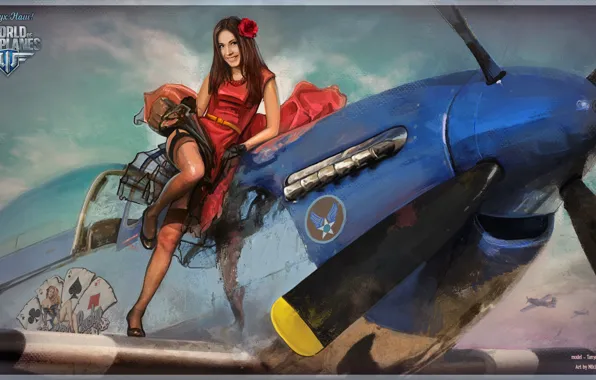 Picture card, girl, the plane, rose, girl, aviation, air, MMO, Wargaming.net, World of Warplanes, WoWp, BigWorld, …