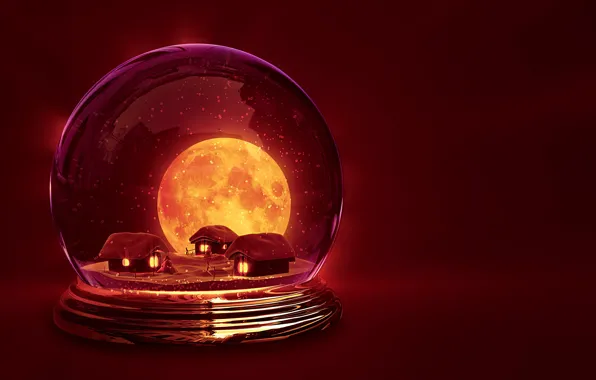 Picture winter, snow, background, holiday, Wallpaper, the moon, new year, ball, tale, houses, wallpaper, house, new …