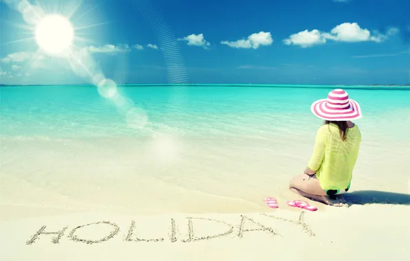 Picture sea, beach, summer, girl, the sun, stay, hat, summer, beach, vacation, sea, sun, holiday, vacation