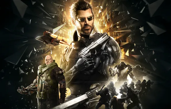 Picture fragments, weapons, armor, cyborg, Square Enix, Adam Jensen, Adam Jensen, enemies, cyborg, Deus Ex: Mankind …