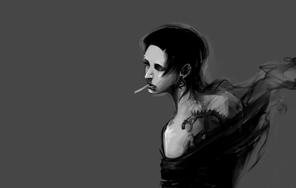 Picture sadness, grey, smoke, piercing, tattoo, cigarette, smokes