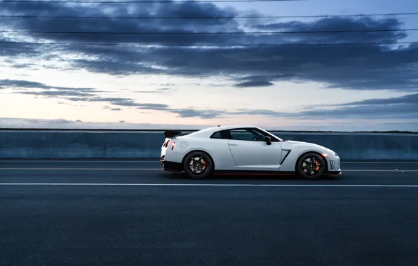 Picture Nissan, GT-R, Car, White, Side, R35, Sport, Road, Nismo