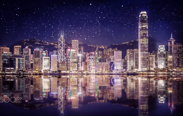 Picture night, the city, lights, China, Hong Kong
