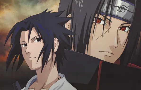 Picture headband, brothers, Sasuke, Naruto, red eyes, sharingan, Uchiha Itachi