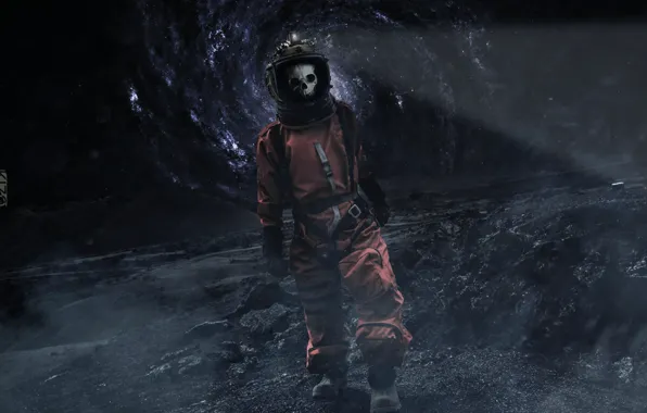 Picture Skull, Space, Loneliness, Astronaut, Death, Male, Black hole