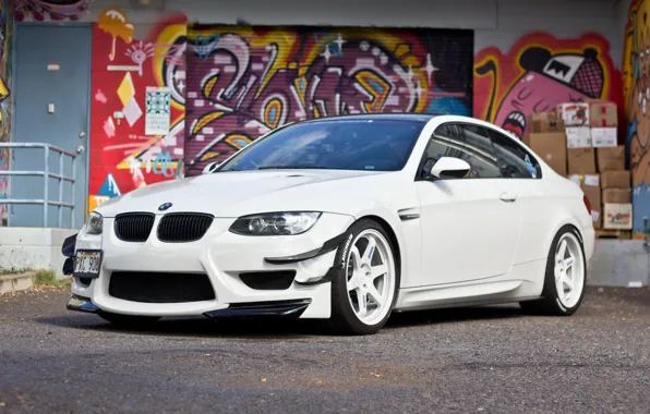 Picture white, graffiti, bmw, BMW, white, front view, e92