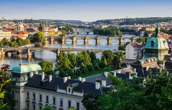 Picture the sky, home, Prague, Czech Republic, panorama, bridges, the Vltava river