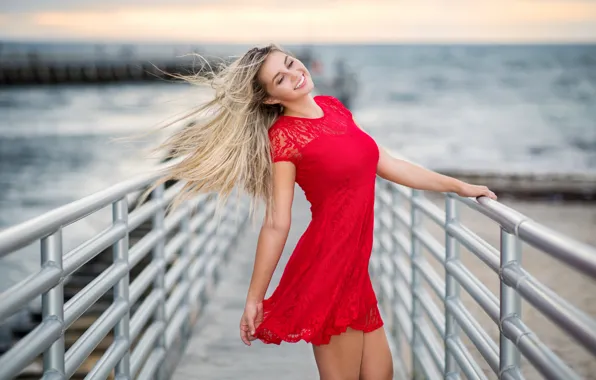 Picture summer, girl, smile, dress, in red