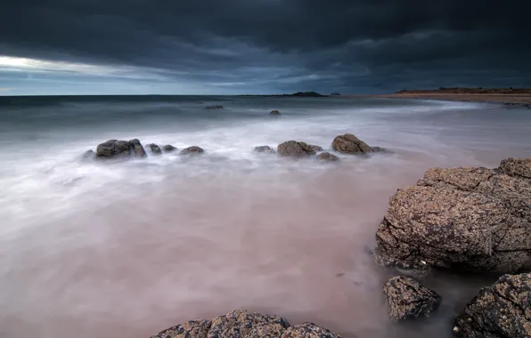 Picture sea, the sky, clouds, stones, shore, the evening, Scotland, UK