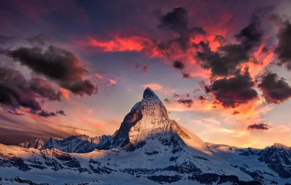 Picture winter, snow, landscape, dawn, mountain, Alps