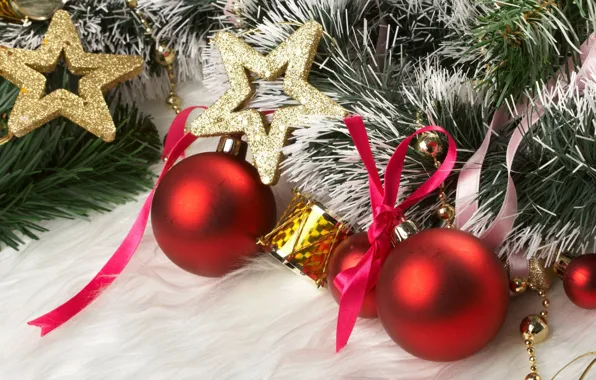 Picture decoration, balls, star, tree, new year, tape, tinsel, bow, drum, holidays, Christmas