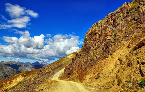 Picture road, the sky, mountains, stones, slope