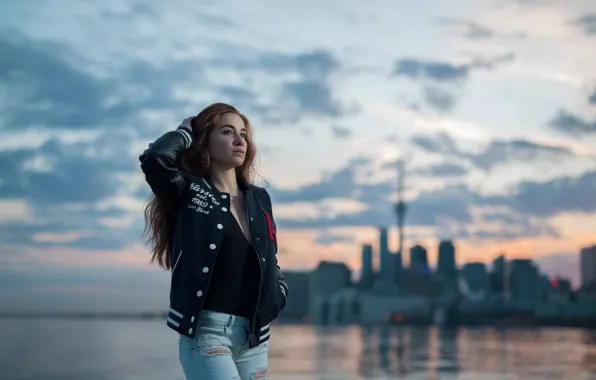 Picture girl, the city, jeans, jacket