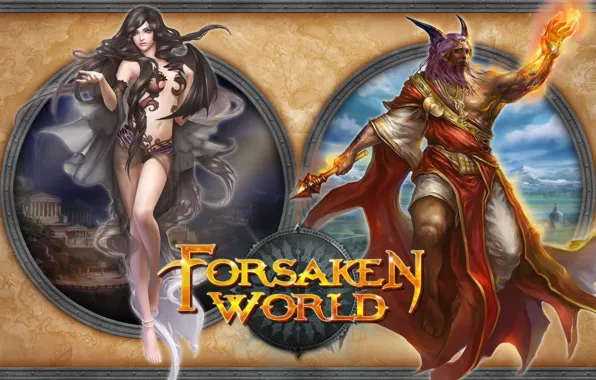 Picture Fantasy, game, weapon, woman, online, wings, brunette, Greece, RPG, Faun, Forsaken World Online