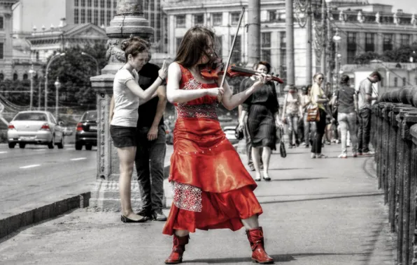 Picture the city, music, street, woman, violin