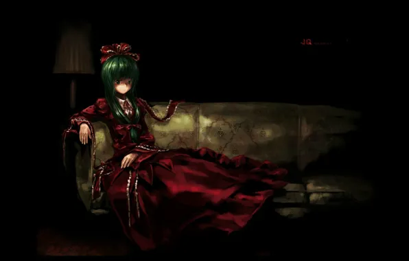 Picture loneliness, witch, game, green hair, touhou, longing, Kagiyama Hina, in the dark, Touhou Project, project …