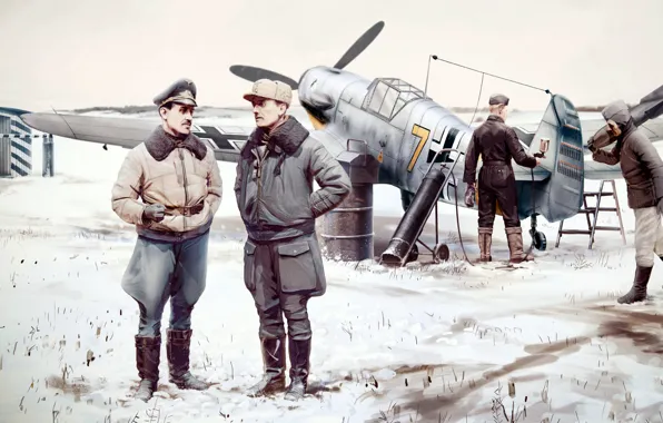Picture figure, art, the airfield, Me-109, Luftwaffe, staff, single-engine piston fighter-low, Friedrich, Fritz, Bf.109F-4, boxart