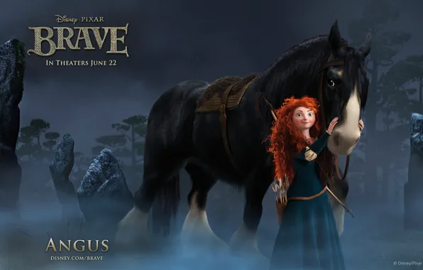 Picture forest, night, horse, Princess, Brave, Angus, Merida