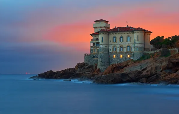Picture sea, house, tower, Italy, glow, Tuscany, Livorno
