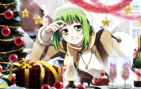 Picture holiday, anime, art, girl, tree, Vocaloid, new year, Gumi