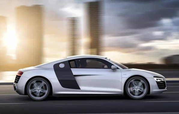 Picture Audi, Road, Audi, White, Machine, Movement, Machine, Car, Car, Cars, White, Cars, Road, V10
