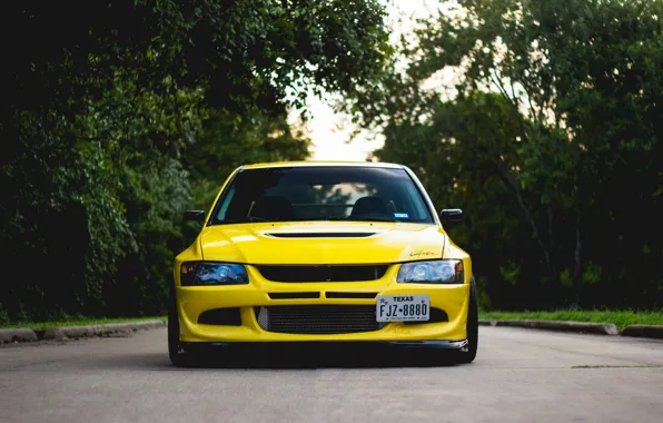Picture turbo, mitsubishi, japan, jdm, tuning, lancer, evolution, evo, front, face, low, stance, yelow