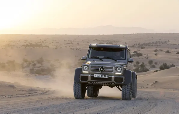 Picture Mercedes-Benz, Sand, Desert, AMG, SUV, G63, The front, 6x6, In motion
