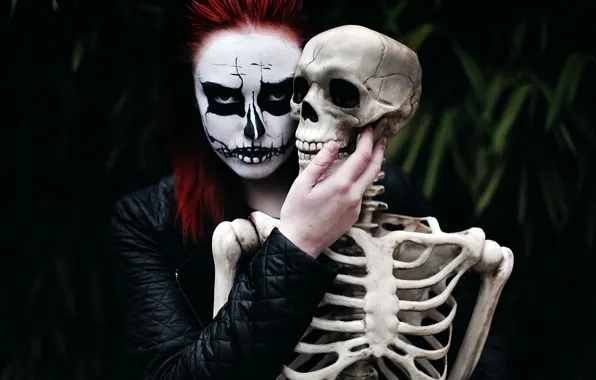 Picture girl, death, mood, skeleton