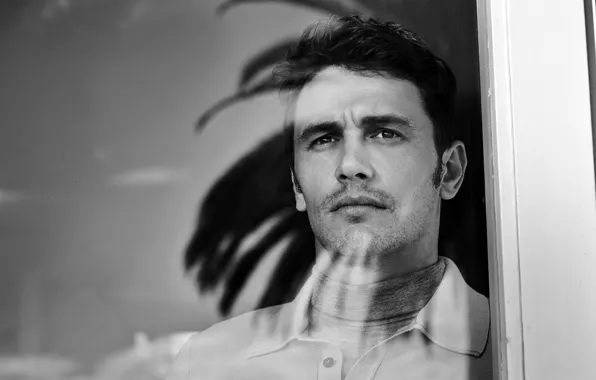 Picture look, glass, face, window, actor, black and white, male, James Franco, James Franco