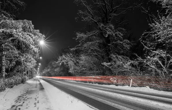 Picture winter, road, night, lights