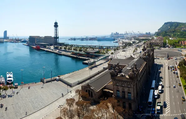 Picture coast, home, ships, area, port, Spain, Barcelona