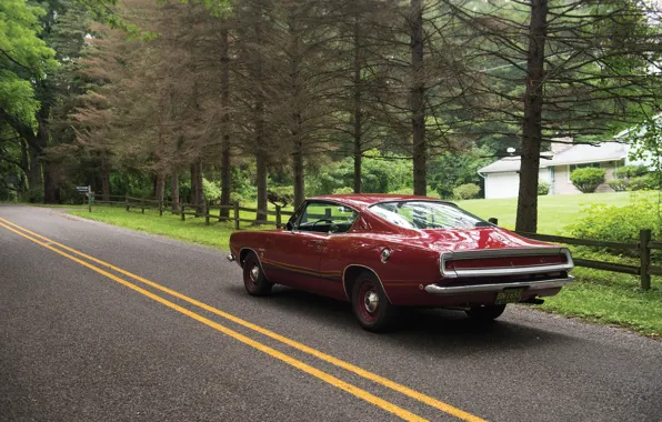 Picture road, auto, trees, road, muscle car, Fastback, Barracuda, Plymouth, 1968, muscle, Formula S