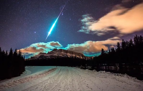 Picture the sky, stars, snow, mountains